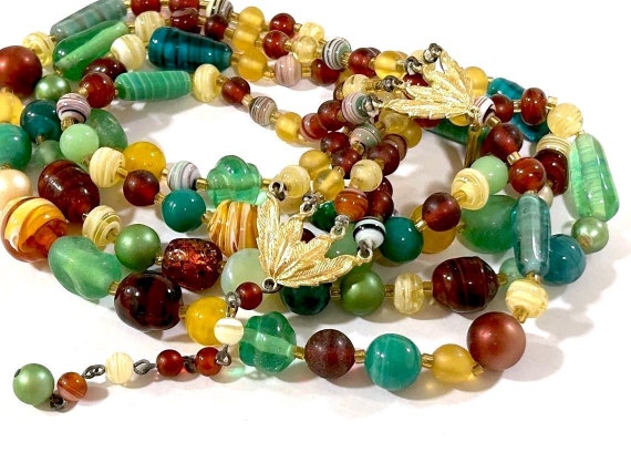 Vintage Beaded Necklace Multi Four Strand Heavy A… - image 1