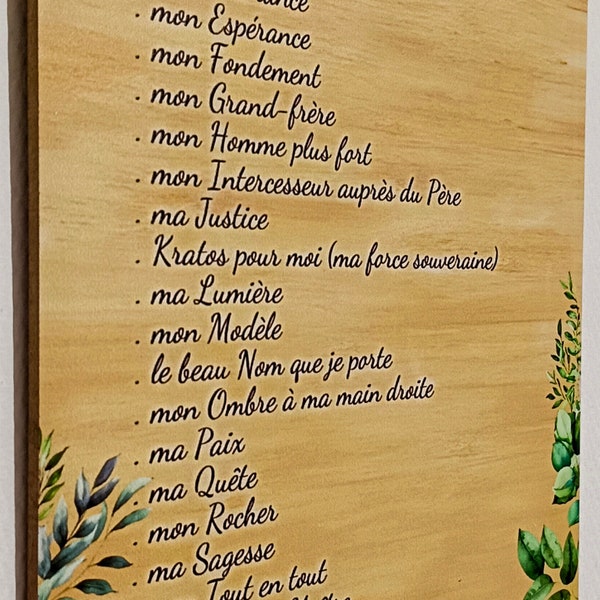 Light wooden board with Christian message in French JESUS CHRIST IS...for me Meditation based on biblical verses to offer as a gift