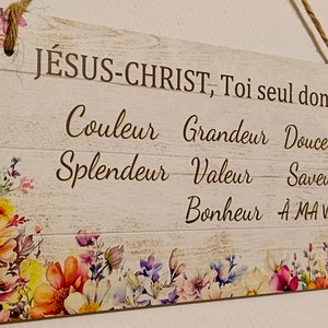 Lightweight wooden painting with Christian message in French Jesus Christ COLOR SIZE SOFTNESS Bible verse meditation to offer as a gift