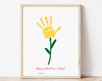 Mother's Day Flower Handprint Art Printable | craft keepsake kids DIY children toddler keepsake floral bouqet