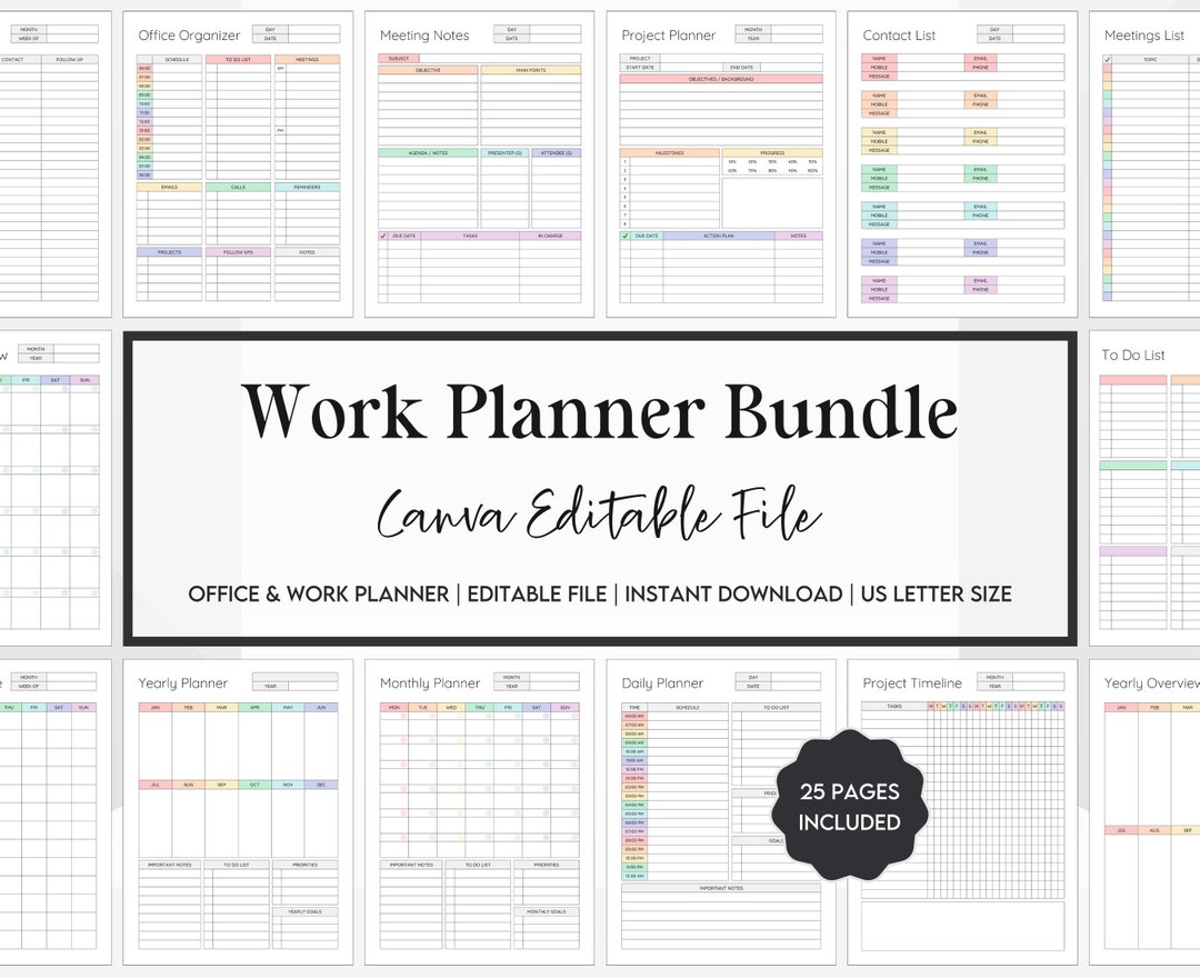 Office Organizer Planner, Work Bundle Editable and Printable, to Do ...
