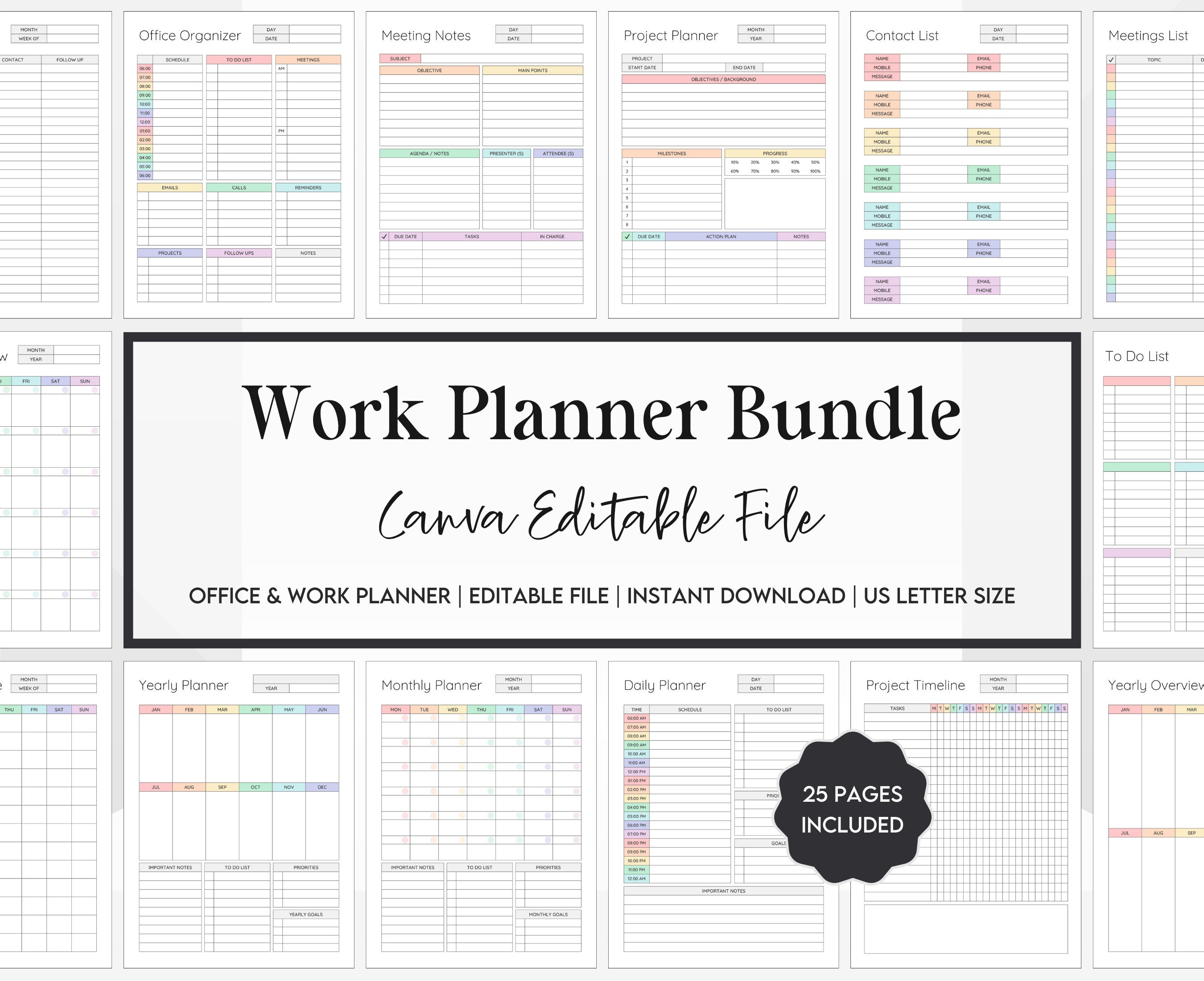 Office Organizer Planner, Work Bundle Editable and Printable, to Do ...
