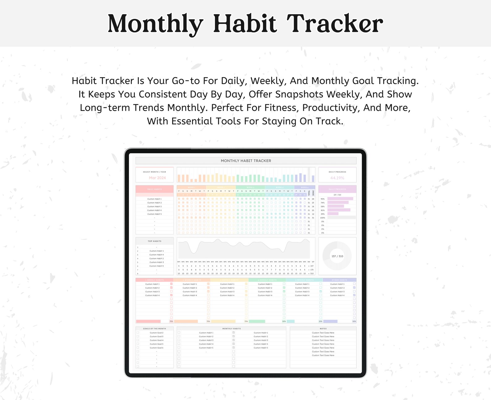 Daily Habit Tracker Spreadsheet Google Sheets Template, Daily Weekly ...