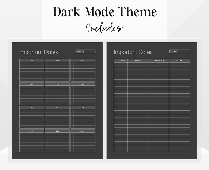 Printable Dates to Remember Template, Important Dates Tracker, Date