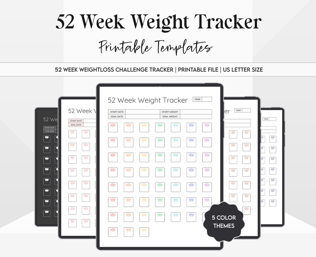 52 Week Weight Loss Tracker, Printable Weigh in Template, Weightloss ...