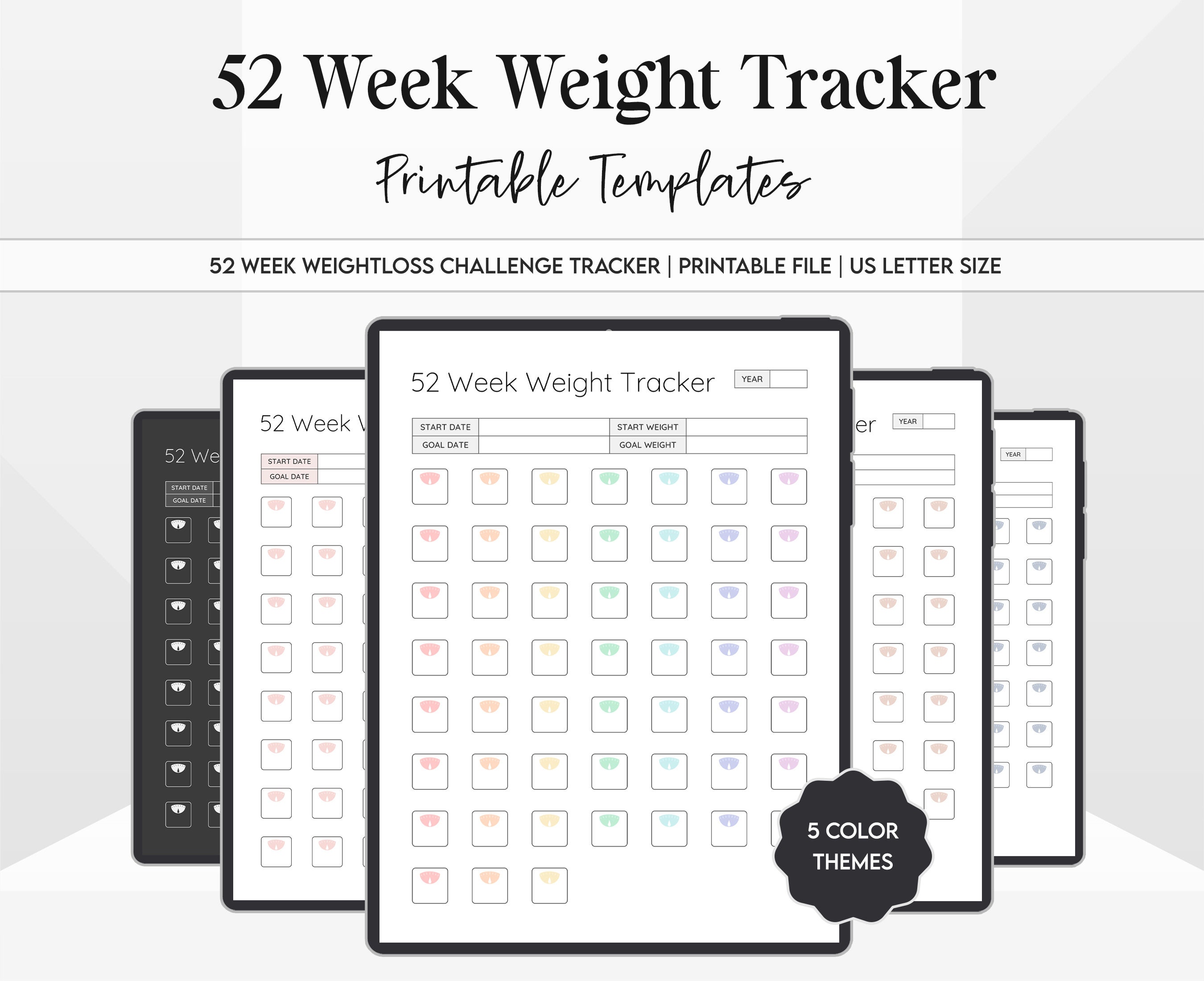 52 Week Weight Loss Tracker, Printable Weigh in Template, Weightloss ...