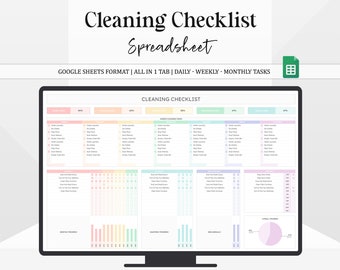 Cleaning Checklist Google Sheets, House Chores Spreadsheet, Annual Monthly Weekly Chore Chart Template Household Tasks Tracker Schedule List