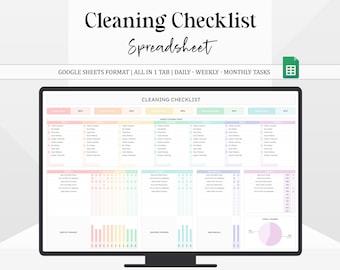 Cleaning Checklist Google Sheets, House Chores Spreadsheet, Annual Monthly Weekly Chore Chart Template Household Tasks Tracker Schedule List