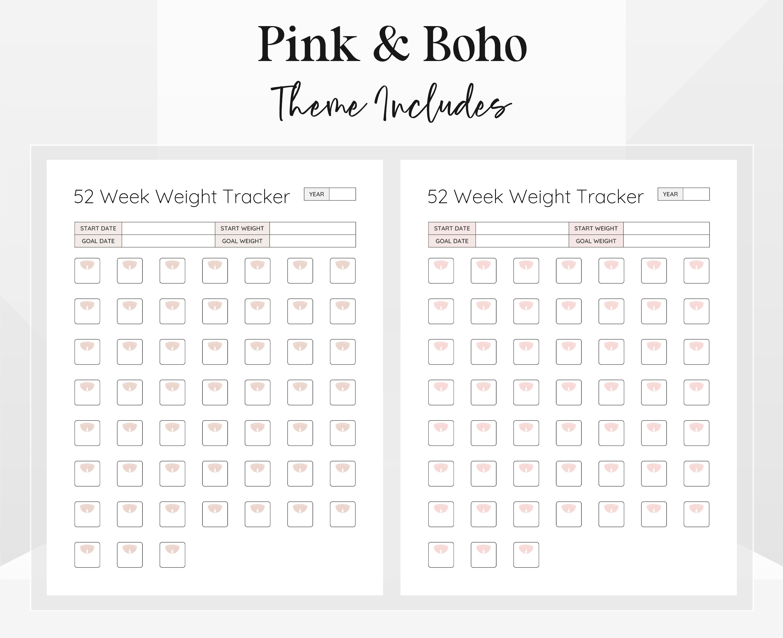 52 Week Weight Loss Tracker, Printable Weigh in Template, Weightloss ...
