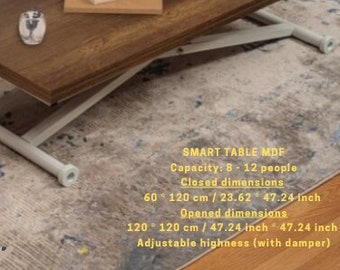 Smart Table Dinig Couchtisch Einstellbare Höhe MDF Barock Dunkle Walnuss Weiße Farbe des Bodens