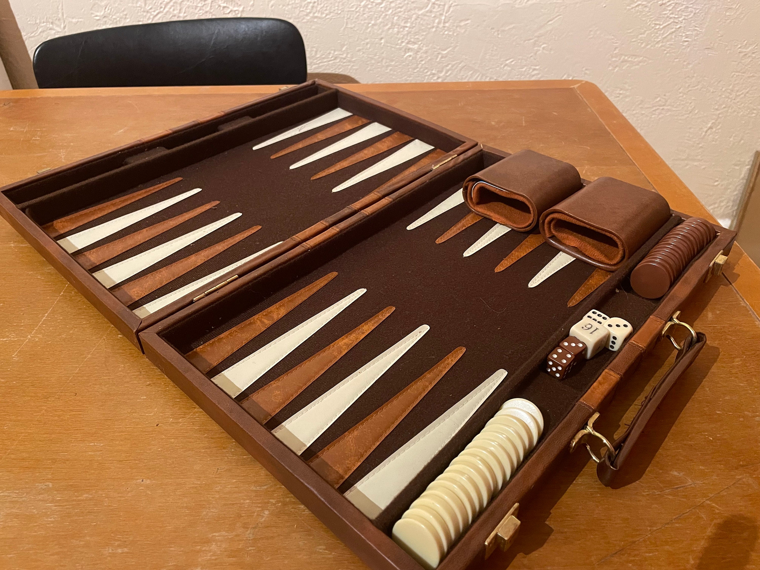 Backgammon Set - Vintage 1960s - Orangey Brown Striped Briefcase ...