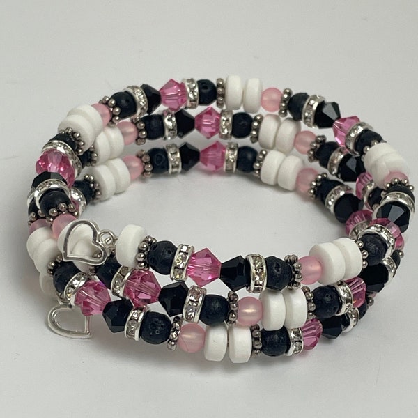 Memory Wire Bracelet, Crystal Bracelet, Beaded Bracelet, Wrap Bracelet, “Chic Pink”