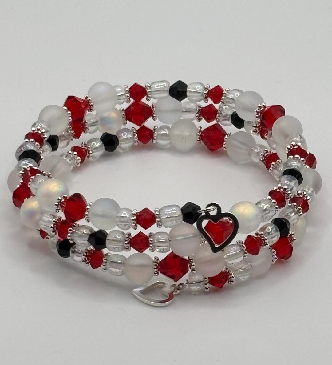 Crystal Bracelet, Crimson Charm, Memory Wire Beaded Wrap Bracelet - Etsy