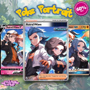 Personnage Pokémon personnalisé, cadeau personnalisé pour un anniversaire, cadeaux Pokémon, cadeau de la Saint-Valentin, commission de carte Pokémon, animal de compagnie, portrait de couple
