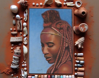 Kunstdruck - Afrikanische Schönheit - Himba-Frau Pastell - Innendekoration - Pastell-Kunstwerk - Originelles Geburtstagsgeschenk