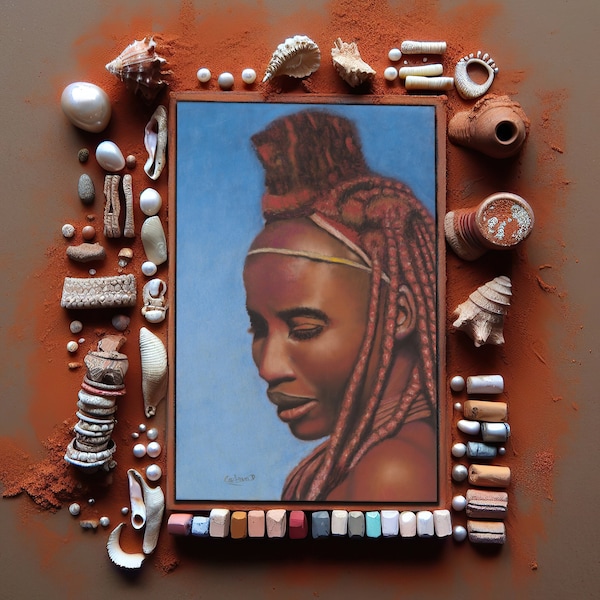 Tirage d'Art - Beauté Africaine - Femme Himba Pastel - décoration intérieur - Œuvre d'Art Pastel - Cadeau Anniversaire Original