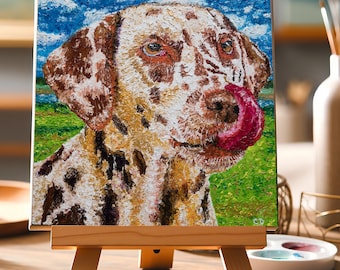 Peinture à l'Huile originale d'un Chien gourmand, Portrait de Chien Fait Main, Peinture de Chien Comique pour bébé ou chambre d’enfant