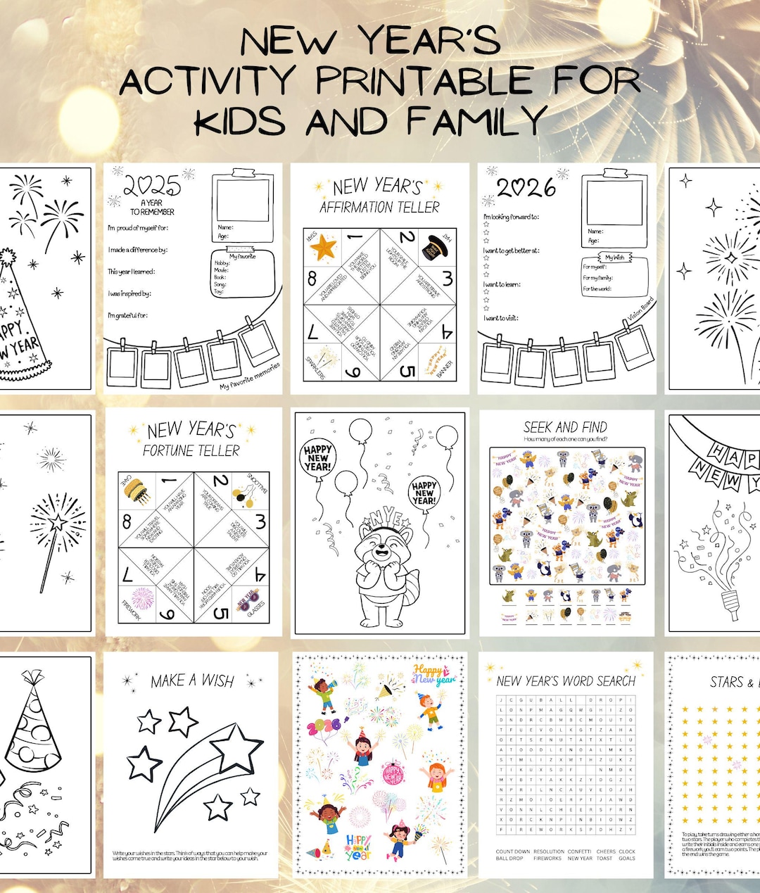 New Year Activity Printable Bundle for Kids and Family (instant ...