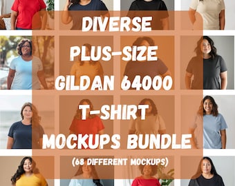 Diverse Plus-Size Gildan 64000 T-Shirt Mockup Bundle-Women of Color Female Mockups Diversity Mockups Plus Size Mockups Summer Clothing