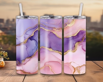 Purple Pink Gold Glitter Shimmer Tumbler Wrap, 20 oz Skinny Tumbler, Sublimation Digital Download Design, PNG PDF