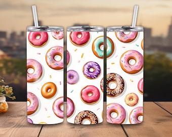 Donut Tumbler Wrap, 20oz Skinny Tumbler, Sublimation Digital Download Design, PNG PDF, Donut Lovers, Doughnuts Tumbler Wrap, Colorful Pastel