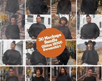 Diverse Gildan 18000 Black Sweatshirt Mockup Bundle- African American Black Women of Color Female Mockups Diversity Mockups Fall Winter
