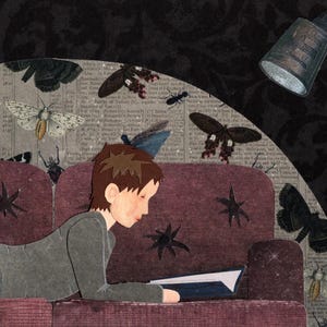 Arte originale ritagliata su carta - "Long Past Bedtime" - Collage di belle arti ritagliate su carta