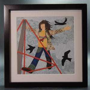 Arte originale ritagliata su carta - "Sogna di volare" - Collage di belle arti ritagliate su carta