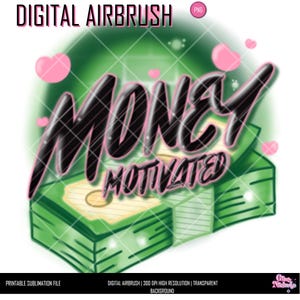 Airbrush PNG, Geld PNG, Sublimationsdatei | Urbane Digitale Kunst für Tassen, Trucker-Hats & Notebook