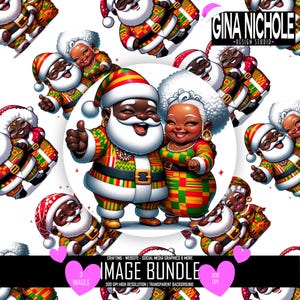 Père Noël et Madame Noël, lot de cliparts père Noël afro-américain | Art numérique de Noël du Kente | Images de sublimation festives pour l'artisanat
