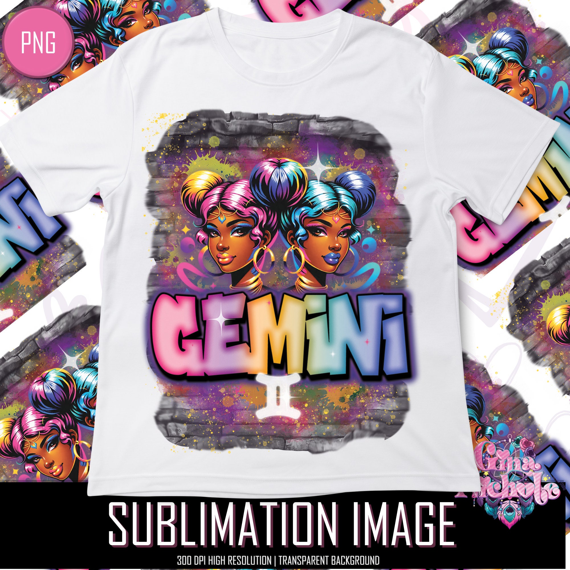 Black Girl Gemini Zodiac Airbrush Art (PNG) - Etsy