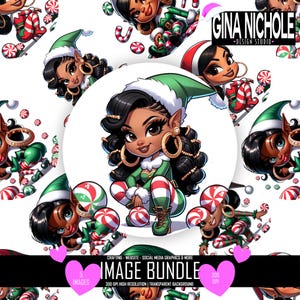 Chicas elfas, elfos negros, elfos afro, elfos afroamericanos, imágenes prediseñadas de Navidad, PNG de Navidad, imágenes digitales de Navidad
