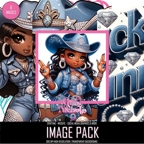 Black Buckle Bunnies Clipart Collection | Sparkling Western Digital Images | Dazzling Glamorous Cowgirl-themed PNGs | African American