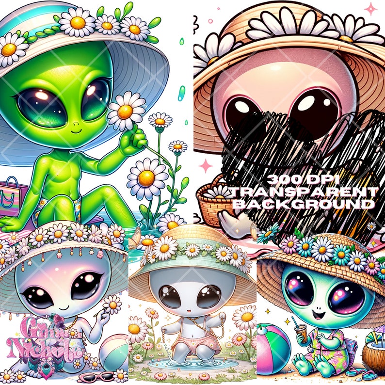 Kawaii Alien Clipart Bundle: Summer Beach Designs (PNG) - Etsy