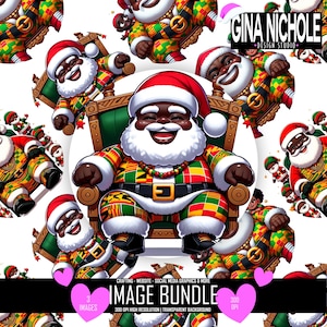 Pacchetto di clipart di Babbo Natale afroamericano / Babbo Natale nero / Arte digitale di Natale Kente / Babbo Natale hip hop / Immagini di sublimazione festive per l'artigianato