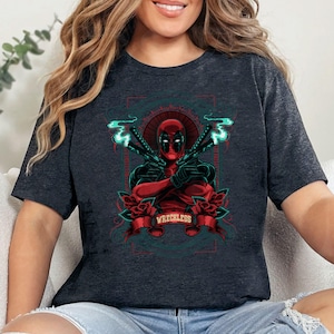 Maglietta vintage con ritratto di Deadpool: regalo per i fan dei supereroi degli Avengers immagine 4