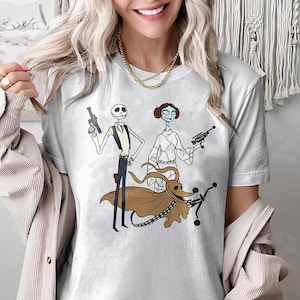 Camiseta de Disney Star Wars: Han Solo y Leia, camiseta de Jack Skellington y Sally, Navidad antes de Pesadilla, Galaxy&#39;s Edge, camiseta de viaje a Disneyland
