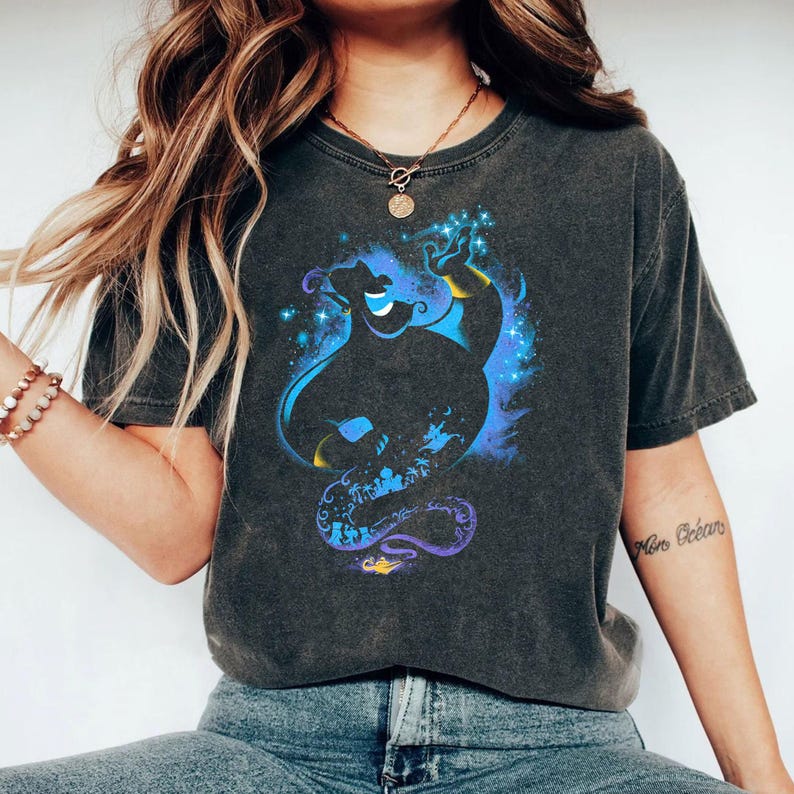 Retro Disney Aladdin Genie Portrait Shirt, Disney Genie Jinn T-shirt, Walt Disney World, The Magic Kingdom, Disneyland Vacation Tee Birthday image 3