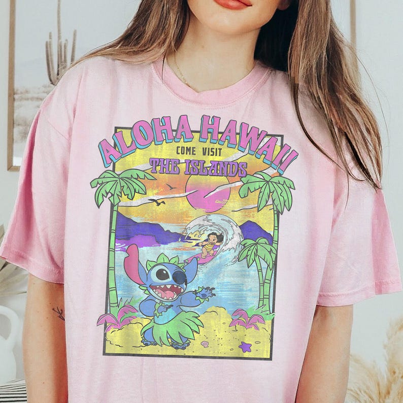 Retro Disney Lilo and Stitch Shirt, Stitch Aloha Hawaii Come Visit T-shirt, Walt Disney World, The Magic Kingdom, Disneyland Vacation Tee image 4