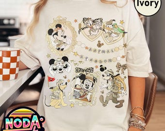 Mickey And Friends Leopard Coquette Bow Heart Locket Comfort Color Shirt, Animal Kingdom Tshirt, Disney Safari Mode Tee, Disneyland Trip
