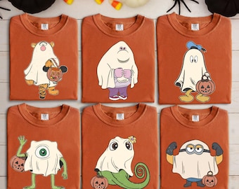 ミッキーゴースト ハロウィン コンフォートカラーシャツ、ディズニー ゴースト オールキャラクター ハロウィン、ミッキーはそんなに怖くない 2025 シャツ、ディズニー ファミリーグループ Tシャツ