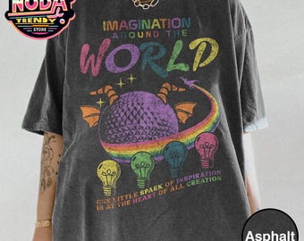 Camiseta retro de Disney Epcot Imagination Around The World, camiseta de Disney World Epcot, camiseta de Epcot World Tour, camiseta familiar de Disney a juego