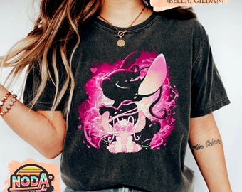 Camisa con retrato de pareja de Disney Angel y Stitch, camisa de Disney Lilo y Stitch, camisa a juego de la familia de Disneyland, camisa a juego de pareja de Disney