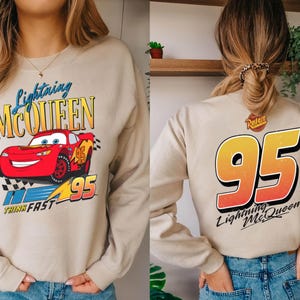 2-Sided Retro Disney Cars Lightning Mcqueen Shirt, Racing Race Think Fast T-shirt, Walt Disney World, The Magic Kingdom, Cars Land Tee image 3