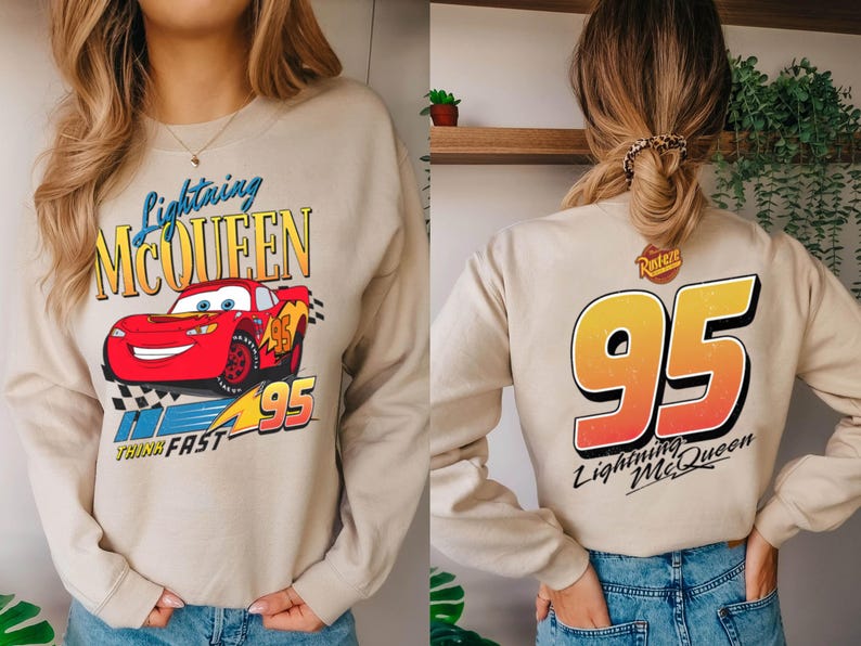 2-Sided Retro Disney Cars Lightning Mcqueen Shirt, Racing Race Think Fast T-shirt, Walt Disney World, The Magic Kingdom, Cars Land Tee image 3