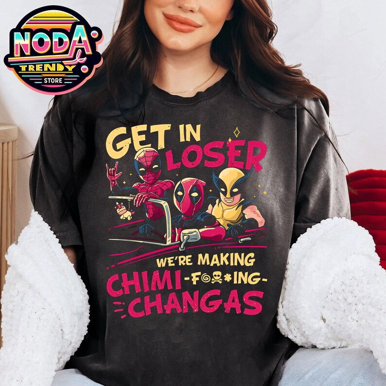 Vintage Marvel Spider-Man Deadpool Wolverine Get In Loser Shirt, Avengers Campus T-shirt, Marvel Comics, Disneyland Hollywood Studios Tee image 4