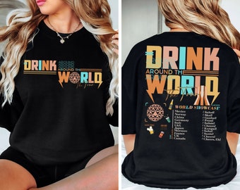 2-Sided Retro Drink Around The World Epcot Shirt, World Tour Epcot 2024 T-shirt, Epcot World Showcase, Epcot Drinking Team Tee Birthday Gift