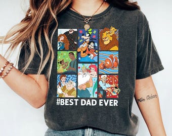 Camiseta retro de Disney "El mejor papá del mundo": Mufasa, Marlín, Maurice, Rey Tritón y Goffy. Regalo para el Día del Padre de Disney.