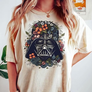 Retro Star Wars Darth Vader Shirt, Darth Vader Face Interleaved Floral T-shirt, May The 4Th Be With You, Star Wars Day, Galaxy&#39;S Edge Tee
