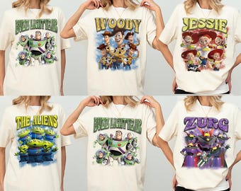 Camiseta personalizada com personagens vintage de Toy Story, camiseta do Infinito e Além, Você Tem um Amigo em Mim, Disney Pixar, Buzz Lightyear, Woody Jessie
